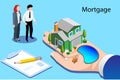 Characters Buying Mortgage House and Shaking Hands with Real Estate Agent